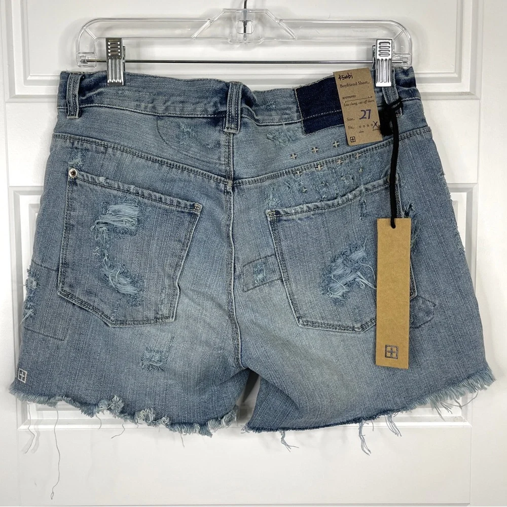 KSUBI Boyfriend Short Midnight & Dusted NEW Size 27 Distressed Denim Jean Shorts